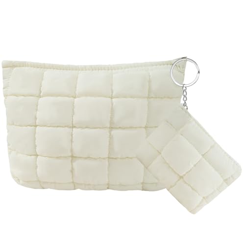 LYDZTION Gesteppte Make-up-Tasche mit kleiner Make-up-Tasche, gesteppte Kosmetiktasche, niedlich, kariert, Reise-Make-up-Tasche, Organizer, Make-up-Pinsel, ästhetische Accessoires, Aufbewahrungstasche von LYDZTION