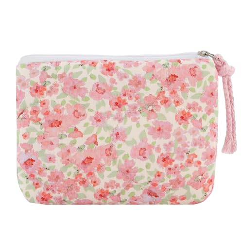 LYDZTION Gesteppte weiche Make-up-Tasche mit Blumenmuster für Damen, Kosmetiktasche, kleine Make-up-Tasche, Reise-Make-up-Organizer, Kokette, Make-up-Tasche für Geldbörse, Aufbewahrung, von LYDZTION