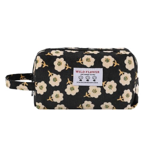 LYDZTION Make-up-Tasche mit niedlichem Blumenmuster für Damen, ästhetische Blume, tragbare Kosmetiktasche mit Reißverschluss, Aufbewahrungstasche, Reise-Kulturbeutel, Reiseutensilien für Frauen, von LYDZTION