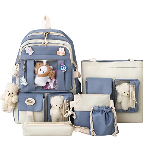 5-teiliges Schulrucksack-Set aus Segeltuch, Kawaii-Schulrucksäcke for Mädchen und Studenten, blau von LYEAA