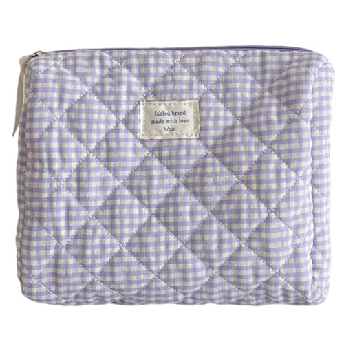 Frauen Karierte Kosmetikbeutel große Kapazität Baumwoll Make -up Pinsel Aufbewahrungstasche Mode süße Clutch Handtasche weiche Stoff Reisen Toilettenbeutel Praktische Tasche (Stil 4) von LYEAA