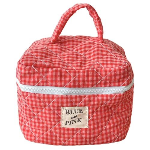 Große Kapazität Baumwoll Make -up Pinsel Pinsel Storage Beutel Frauen Karierte Make -up -Tasche Mode Sweet Organizer Beutel Weiche Stoff Reisen Toilettenbeutel Praktische Tasche (Stil 3) von LYEAA