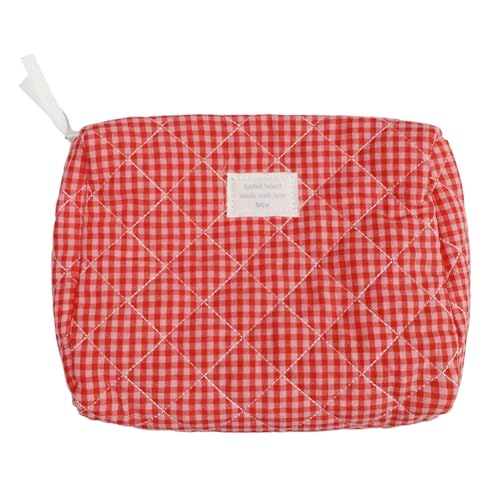 Große Kapazität Baumwollkarschierte Make -up -Beutel Weiche Stoff Make -up Pinsel Pinsel Frauen Plaid kosmetische Tasche süße Reisen -Toilettenbeutel Praktische Tasche (Stil 1) von LYEAA