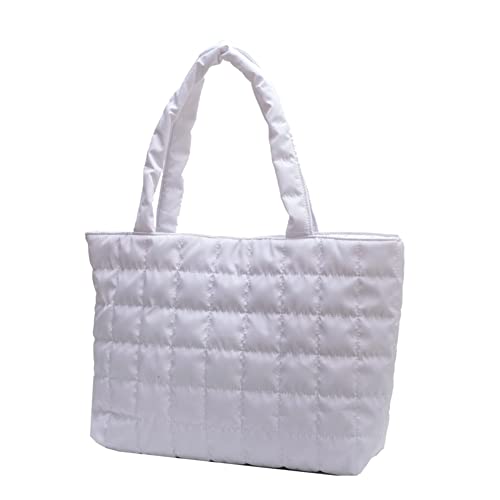 Herbst Winter Frauen Tragetasche Gesteppte Geldbörsen Handtaschen Rhombus Muster Shopper Tasche Frauen Solide for den täglichen Urlaub, weiß von LYEAA