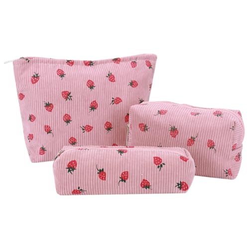 LYEAA 3PCS Frauen Cord Kosmetiktasche Große Kapazität Reise Kulturbeutel Make-Up Organizer Kulturbeutel Organizer Tasche von LYEAA