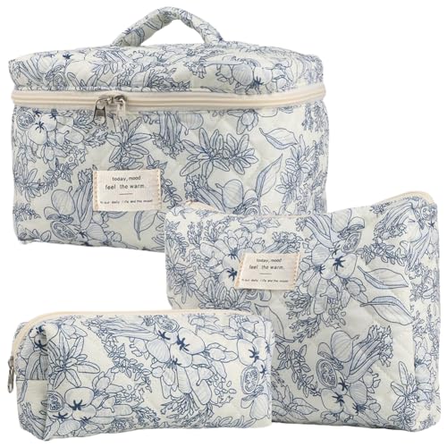 LYEAA 3pcs Blumen Reise Make -up -Beutel Baumwolle gestepptes Make -up -Organisator Aufbewahrungsbeutel großer Kapazität Kosmetischer Organisator Hülle mit Reißverschluss für Frauen und Mädc LYEAA 3pcs Blumen Reise Make -up -Beutel Baumwolle gestepptes Make -up -Organisator Aufbewahrungsbeutel großer Kapazität Kosmetischer Organisator Hülle mit Reißverschluss für Frauen und Mädc von LYEAA