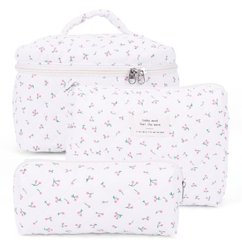 LYEAA 3pcs Gesteppte Make -up -Tasche Kosmetische Organizer Tasche mit großer Kapazität tragbarer Kosmetikbeutel Kosmetische Kupplungsbeutel Süßes Toilettenbeutel (a) von LYEAA