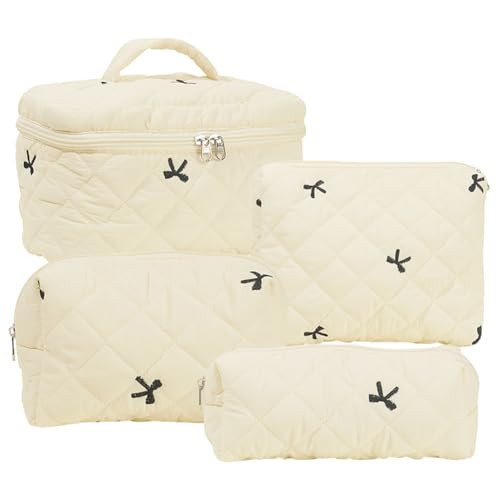 LYEAA 4 Stück Kosmetiktasche, bestickte Damen-Reisekosmetiktasche, Gesteppte Tasche for Reisen, Einkaufen von LYEAA