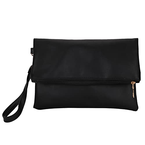 LYEAA Damen-Clutch mit Umschlag, einfarbig, PU-Leder, modischer Reißverschluss, lässiger Stil, Pendler, Alltagstasche, Schwarz, 270.00x160.00x60.00mm/10.63x6.3x2.36inch von LYEAA