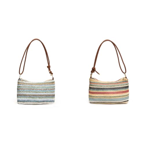 LYEAA Damen Ethno-Stil Geldbörsen Bohemian Stroh Crossbody Tasche Große Kapazität für Shopping & Arbeit Handtaschen, Blau und mehrfarbig, 9.06x5.91x3.35in von LYEAA