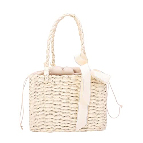 LYEAA Damen-Handtasche, Rattan, Seidenband, quadratisch, Vintage-Stil, Clutch, beige, Shoulder Bags von LYEAA