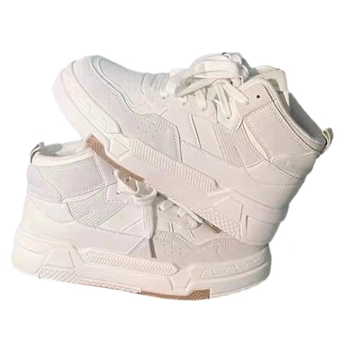 LYEAA Damen Turnschuhe Plattform PU Leder Casual Dicke Sohle Schuhe High Top Sportschuhe Atmungsaktiv Herbst, weiß, 38.5 EU von LYEAA