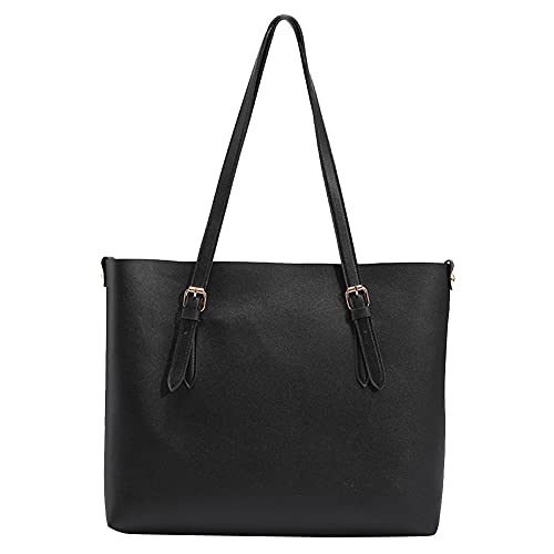 LYEAA Damen-Umhängetasche, PU-Leder, einfarbig, Vintage-Stil, große Kapazität, Schultertasche, Schwarz , 440.00 X 300.00 X 150.00 MM/17.32 X 11.81 X 5.91 Inch von LYEAA