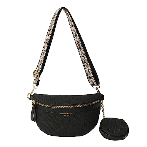 LYEAA Damen-Umhängetasche, PU-Leder, stilvolle Bauchtasche, wasserdicht, mit breitem, verstellbarem Riemen, tägliche Tasche für Damen, Schwarz , Sportlich von LYEAA