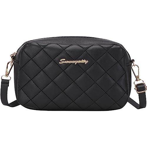 LYEAA Einfarbig Stilvolle Damen Handtaschen Bestickte Frauen Schulter Taschen PU Gitter Mode Frauen Tasche, Schwarz , 265*150*120mm /10.4*5.9*4.7in von LYEAA