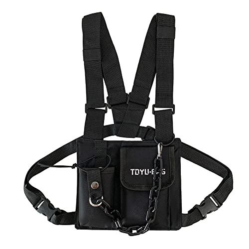 LYEAA Fashion Hip Hop verstellbare Taschen Damen Herren Weste Outdoor Streetwear Hüfttasche Oxford Tuch Funktionelle Chest Rig Bag, Schwarz , Retro-Stil von LYEAA