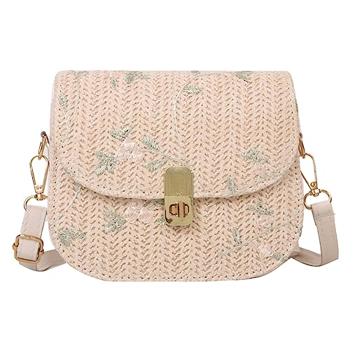 LYEAA Frauen Blume Umhängetasche Stroh Geflochten Verstellbare Schultergurte Rattan Stroh Tasche zum Einkaufen, beige, 25*11*18 cm von LYEAA