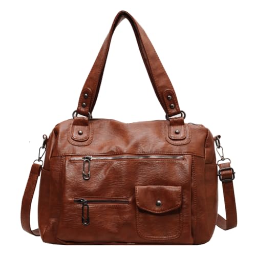 LYEAA Frauen Einfache Pendler Tasche Verstellbarer Riemen PU Leder Stilvolle Tote Einfarbig Multi Pocket Tote Bag Große Kapazität Messenger Bag, braun, 36 * 12 * 30 cm/14.17x4.72x11.81inch von LYEAA