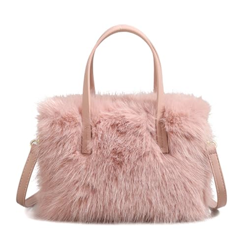 LYEAA Frauen Faux Pelz Umhängetasche Fluffy Crossbody Tasche Verstellbares Riemen Handtasche Solid Color Satchel Geldbörse für Reiseparty (Pink) von LYEAA
