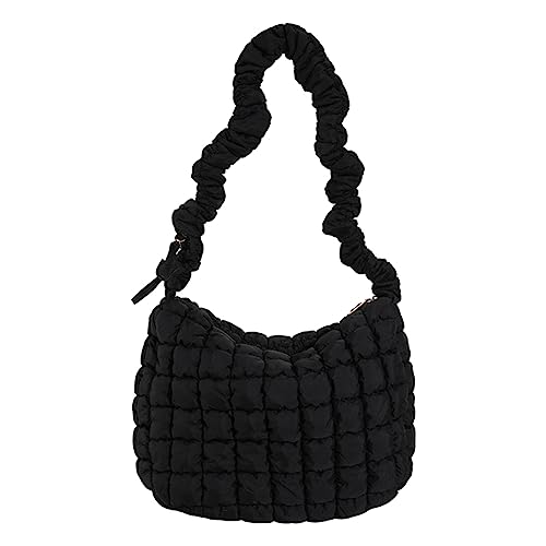 LYEAA Frauen Gepolsterte Tragetasche Plissee Wolke Gesteppt Karo Schultertaschen Raum Baumwolle Mode Einfache Große Kapazität Clutch Tote Geldbörse, Schwarz , 25*11*18 cm von LYEAA