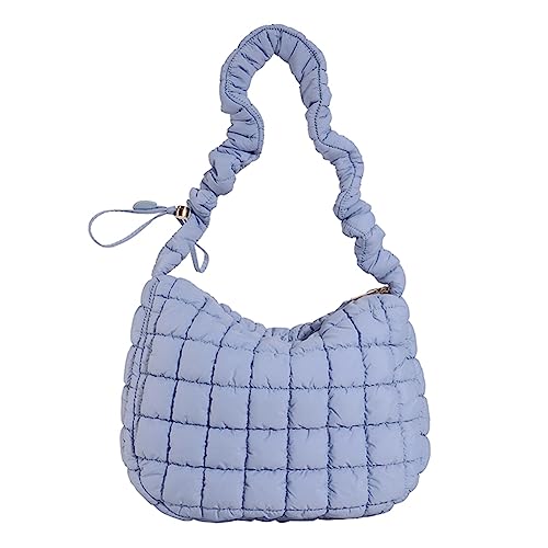 LYEAA Frauen Gepolsterte Tragetasche Plissee Wolke Gesteppt Karo Schultertaschen Raum Baumwolle Mode Einfache Große Kapazität Clutch Tote Geldbörse, blau, 25*11*18 cm von LYEAA