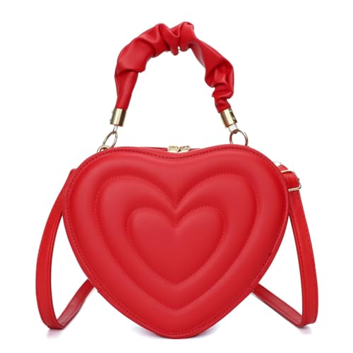 LYEAA Frauen Herzform Clutch Geldbörse Casual Crossbody Handtaschen Stilvolle PU Mode Crossbody Tasche mit Gurt for Shopping Arbeit Täglicher Gebrauch Tote Geldbörse, rot, 36*12*30 von LYEAA