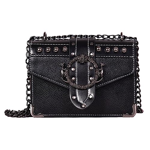 LYEAA Frauen Hobos Tasche PU Leder Quadratische Tasche Mode Kette Handtaschen Retro Europäische Tote Vintage Clutch, Schwarz , 20*13*7cm/7.8*5.07*2.73in von LYEAA