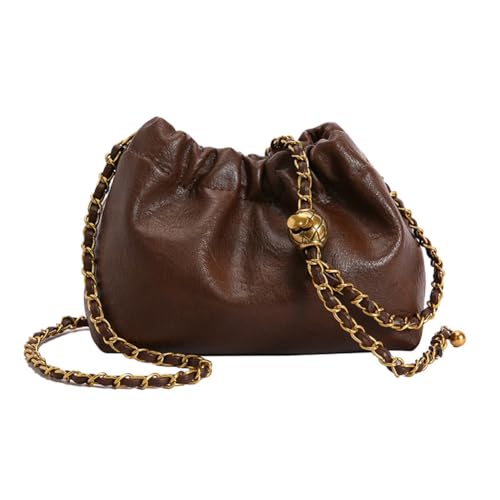 LYEAA Frauen Kette Umhängetasche Wolke Crossbody Einkaufstasche PU Leder Falten Hobo Bag Satchel Sling Bag Täglich Dating Geldbörse, coffee, 34*20*12cm/13.39*7.87*4.72inch von LYEAA