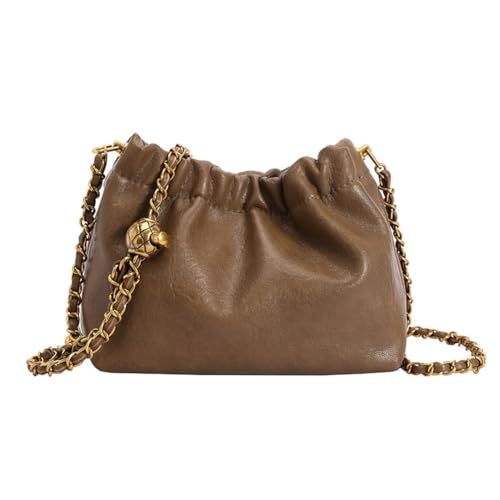 LYEAA Frauen Kette Umhängetasche Wolke Crossbody Einkaufstasche PU Leder Falten Hobo Bag Satchel Sling Bag Täglich Dating Geldbörse, khaki, 34*20*12cm/13.39*7.87*4.72inch von LYEAA