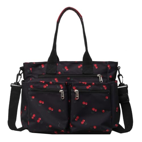 LYEAA Frauen Kirsch Umhängetasche Mode Nylon-Tasche große Kapazität Casual Satchel Bag Verstellbares Riemen einfacher Messenger-Tasche Multi-Pockets Ästhetische Tasche Handtasche (schwarz) von LYEAA