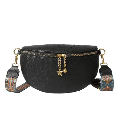 LYEAA Frauen Leder Brust Tasche Mode Vintage Crossbody Tasche Breit Verstellbarer Riemen Klassische Fanny Pack Pendeln Tasche, Schwarz , Casual von LYEAA