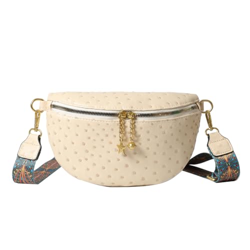 LYEAA Frauen Leder Brust Tasche Mode Vintage Crossbody Tasche Breit Verstellbarer Riemen Klassische Fanny Pack Pendeln Tasche, beige, Casual von LYEAA