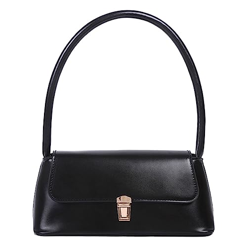 LYEAA Frauen Retro Einkaufstasche Trendy Vintage Tragbare Casual PU Leder Einfarbig Einfache Umhängetasche Handtaschen, Schwarz , 25*11*18 cm von LYEAA