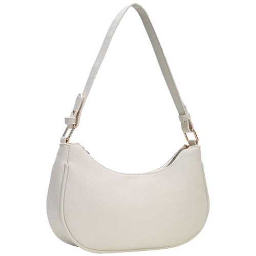 LYEAA Frauen Stilvolle Achsel Tasche Einfarbig Halbmond Armtasche Tägliche Umhängetasche Wasserdichte PU Vielseitige Mädchen Pendeln Tasche, weiß, 24*8*17 cm/9.45x3.15x6.69inch von LYEAA