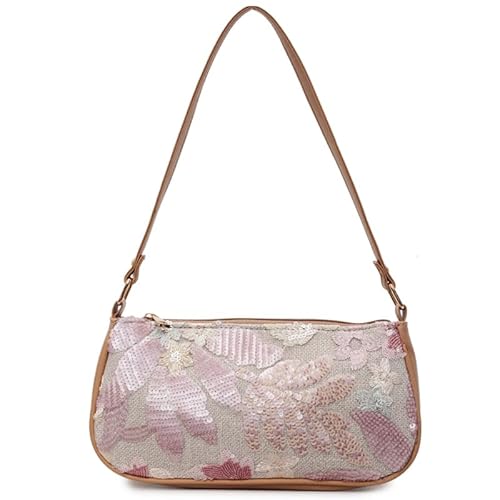 LYEAA Frauen bestickte Handtasche Blumen -Achselhöhlenbeutel PECALE Blumen Umhängetasche (rosa) von LYEAA