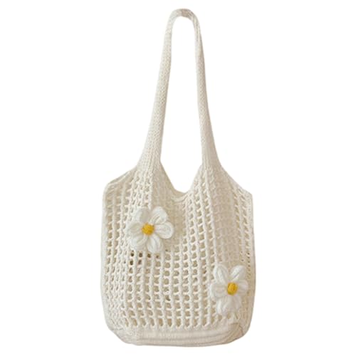 LYEAA Frauen häcet Mesh Tote Tasche faltbare Umhängetasche für Urlaubsreisen (Beige) von LYEAA