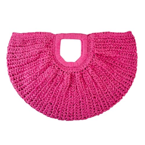 LYEAA Frauen handgefertigte Strohhalmbeutel mit großer Kapazität halbmond Strohhandtasche Einfaches Webensschreibetasche Weibliche tägliche Tasche (Rosenrot) von LYEAA