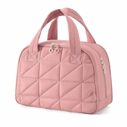 LYEAA Gesteppte Make-up-Tasche für Damen, flauschige Kosmetiktasche mit Griff, Reise-Kulturbeutel, großer Make-up-Organizer für Toilettenartikel, rose, 250.00x130.00x70.00mm/9.84x5.12x2.76inch, von LYEAA