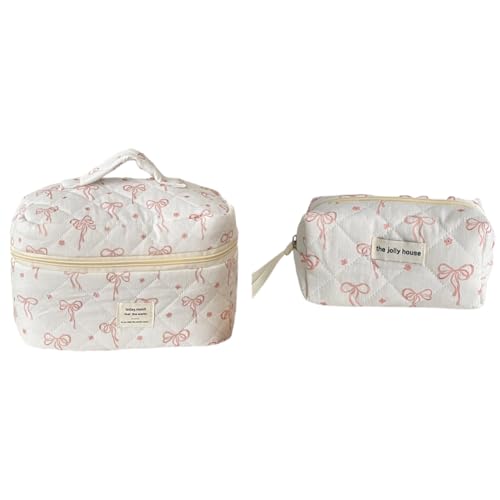 LYEAA Gesteppte Make-up-Tasche mit Schleife, Kulturbeutel, großes Fassungsvermögen, Kosmetik-Organizer-Tasche for Frauen und Mädchen von LYEAA