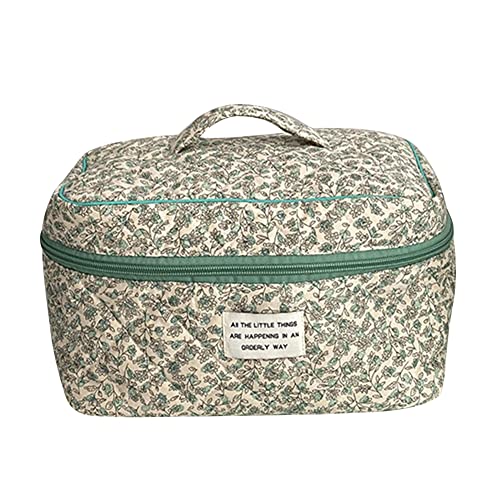 LYEAA Gesteppte kosmetische Organizer Baumwollreisen tragbare Waschbeutel Blumendrucke Multi funktionaler Kapazität Ladies Girls Geldbeutel für Reisen nach Hause (grüne Blumen) von LYEAA