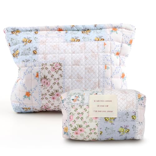 LYEAA Gestepptes Make-up-Taschen-Set, Blumen-Kosmetik-Organizer, gepolsterte Aufbewahrungstasche mit Reißverschluss von LYEAA