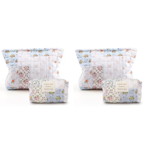 LYEAA Gestepptes Make-up-Taschen-Set, Blumen-Kosmetik-Organizer, gepolsterte Aufbewahrungstasche mit Reißverschluss von LYEAA