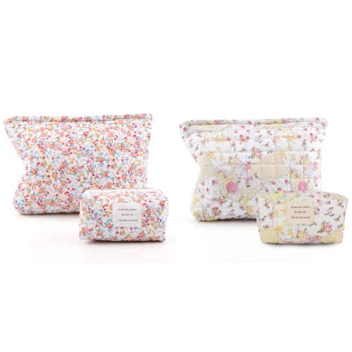 LYEAA Gestepptes Make-up-Taschen-Set, Blumen-Kosmetik-Organizer, gepolsterte Aufbewahrungstasche mit Reißverschluss von LYEAA