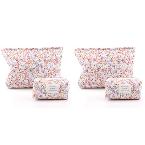 LYEAA Gestepptes Make-up-Taschen-Set, Blumen-Kosmetik-Organizer, gepolsterte Aufbewahrungstasche mit Reißverschluss von LYEAA