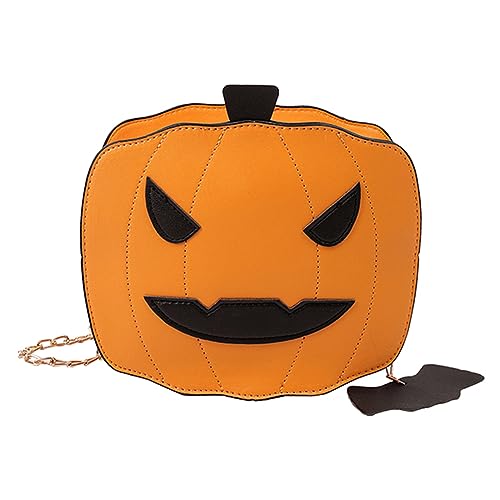 LYEAA Halloween Teufel Crossbody Tasche Einfarbig Stilvolle Umhängetasche PU Leder Damen Mode Tasche mit Fledermaus Anhänger für Reisen Urlaub, Orange, 265*150*120mm /10.4*5.9*4.7in von LYEAA