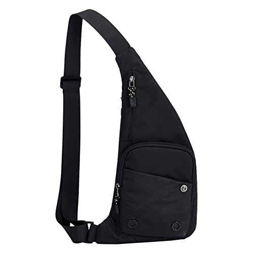 LYEAA Herren-Umhängetasche, leicht, Nylon, wasserdicht, lässiger Rucksack, kleiner Reißverschluss, für Sport, Radfahren, Outdoor, Schwarz , Casual von LYEAA