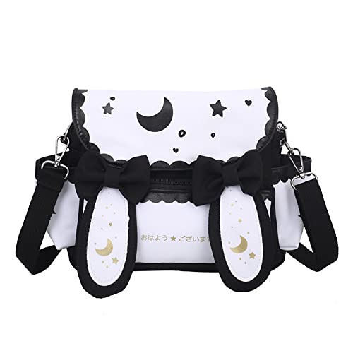 LYEAA Japanische Anime-Schultertasche, Nylon, for Damen, Studenten, Mädchen, Mond, Stern, bedruckt, süße Fliege, Ohren, Umhängetasche, Geschenk, Schwarz von LYEAA