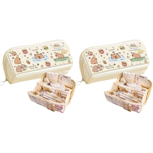 LYEAA Kawaii Capybara Federmäppchen mit Reißverschluss, mehrlagig, Schreibwaren-Halter für Kinder, Schule und Kunstbedarf, 2 Stück., Federmäppchen von LYEAA