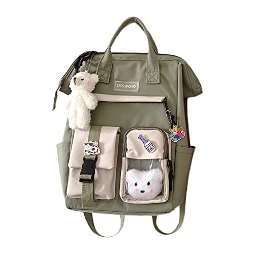 LYEAA Kawaii Rucksack mit Pins & Plüschtier-Anhänger, Frauen Mädchen adretter Stil PVC Patchwork Transparenter Rucksack Schultasche Große Kapazität Rucksack Handtaschen, Stil C, Grün von LYEAA