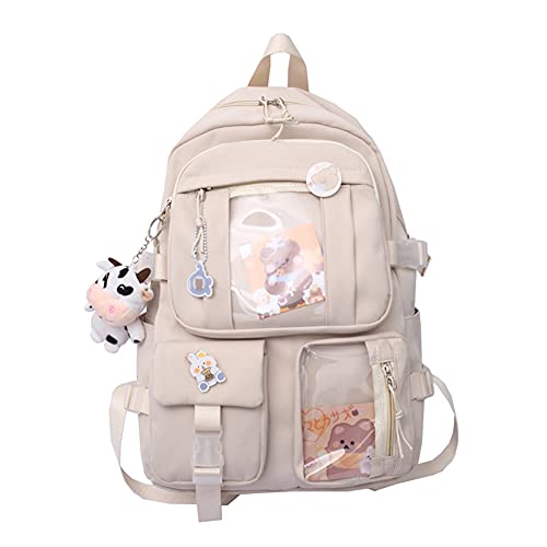 LYEAA Kawaii Rucksack mit Pins & Plüschtier-Anhänger, Frauen Mädchen adretter Stil PVC Patchwork Transparenter Rucksack Schultasche Große Kapazität Rucksack Handtaschen, Stil A, weiß von LYEAA